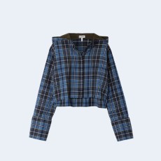 로에베 후드 크롭 체크 자켓