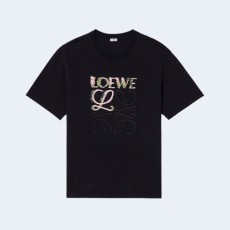 로에베 로고 자수 코튼 저지 티셔츠 블랙