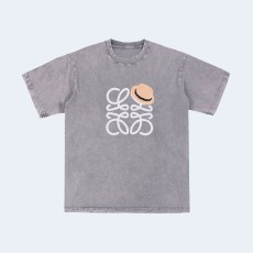 로에베 스트로우 햇 로고 코튼 저지 티셔츠 그레이