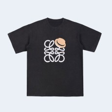 로에베 스트로우 햇 로고 코튼 저지 티셔츠 블랙