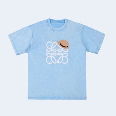 로에베 스트로우 햇 로고 코튼 저지 티셔츠 스카이블루