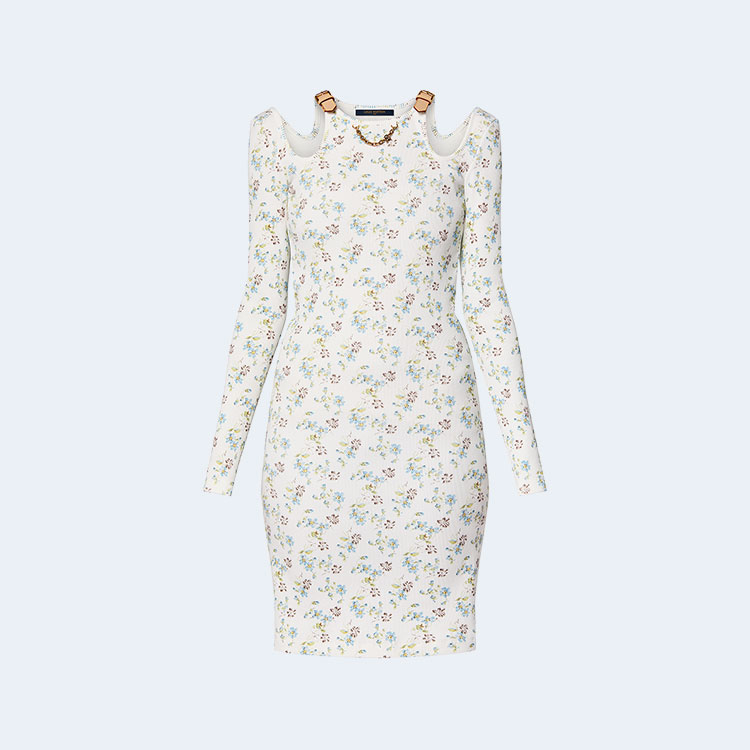 루이비통 플로럴 프린트 아일릿 스트랩 드레스 1AFGE5