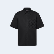 루이비통 플록드 쇼트 슬리브드 코튼 셔츠 1AFR05