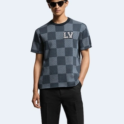 루이비통 다미에 숏 슬리브 크루넥 티셔츠 블루