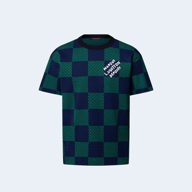 루이비통 자카드 다미에 쇼트 슬리브드 코튼 크루넥 1AHBCU