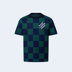 루이비통 자카드 다미에 쇼트 슬리브드 코튼 크루넥 1AHBCU