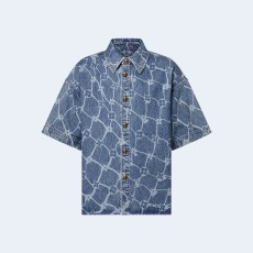 루이비통 모노그램 프린티드 쇼트 슬리브드 데님 셔츠 1AFQZ1
