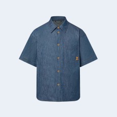 루이비통 숏 슬리브 코튼 샴브레이 셔츠