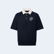 루이비통 엠브로이더드 쇼트 슬리브드 코튼 블렌드 폴로 셔츠 1AFQQJ
