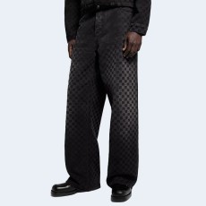 루이비통 플록드 다미에 데님 와이드 레그 팬츠 1AHBKQ