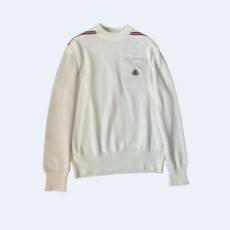 몽클레어 체스트 포켓 로고 패치 니트 화이트