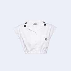 미우미우 로고 프린트 포플린 셔츠