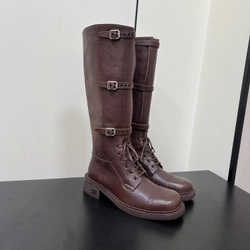 미우미우 룩 가죽 롱부츠  브라운