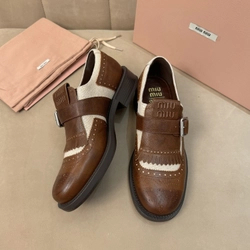 미우미우 X 처치스 상하이 레더 린넨 로퍼 월넛 브라운