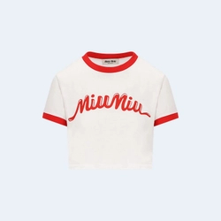 미우미우 로고 프린트 크롭 티셔츠