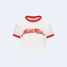 미우미우 로고 프린트 크롭 티셔츠