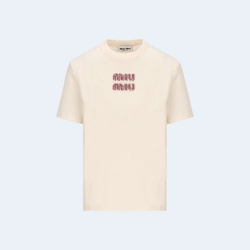 미우미우 로고 장식 크루넥 티셔츠