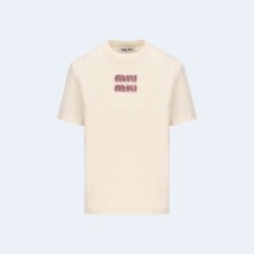 미우미우 로고 장식 크루넥 티셔츠