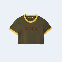 미우미우 자수 코튼 저지 티셔츠