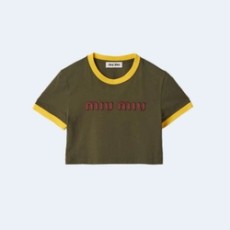 미우미우 자수 코튼 저지 티셔츠