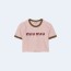 미우미우 핑크 & 카키 크롭 로고 티셔츠