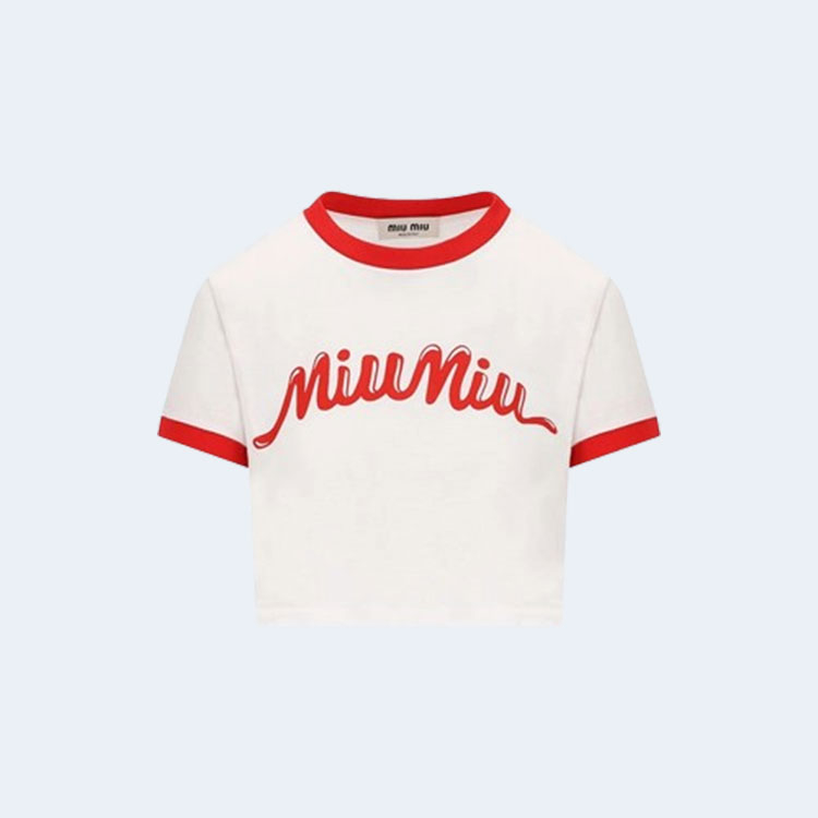 미우미우 로고 프린트 크롭 티셔츠