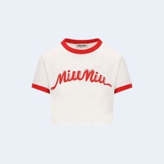 미우미우 로고 프린트 크롭 티셔츠