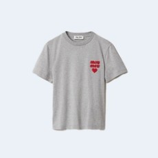 미우미우 코튼 저지 그레이 티셔츠