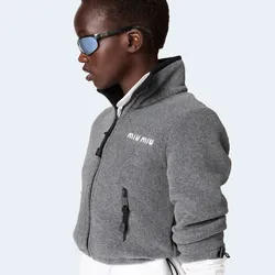 미우미우 코튼 플리스 크롭 스웨트셔츠 그레이