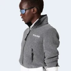 미우미우 코튼 플리스 크롭 스웨트셔츠 그레이