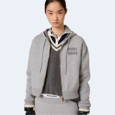 미우미우 더블 캐시미어 지퍼 후디 가디건