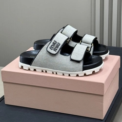 미우미우 캔버스 슬라이드 샌들