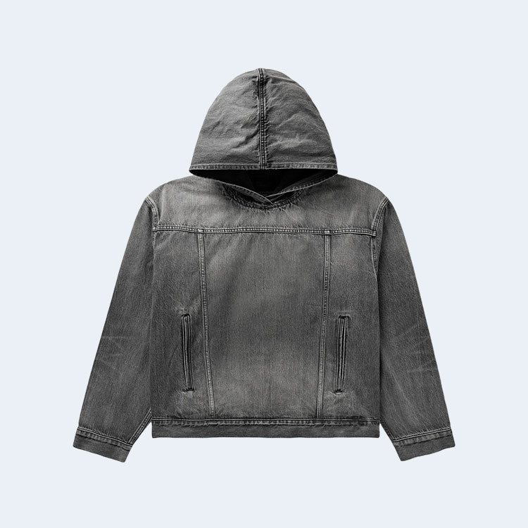 발렌시아가 디스트레스드 데님 후디