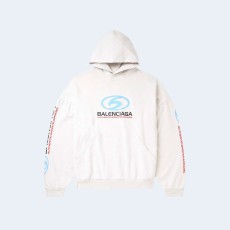 발렌시아가 오버사이즈 디스트레스드 코튼 저지 후디 화이트