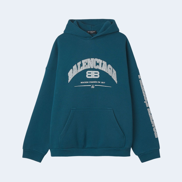 발렌시아가 메종 로고 프린트 후드 블루