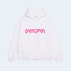 발렌시아가 슬라임 핑크 로고 코튼 저지 후디