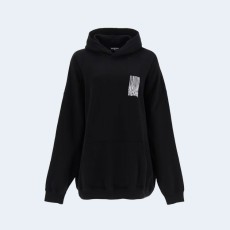 발렌시아가 바코드 로고 코튼 후디 블랙