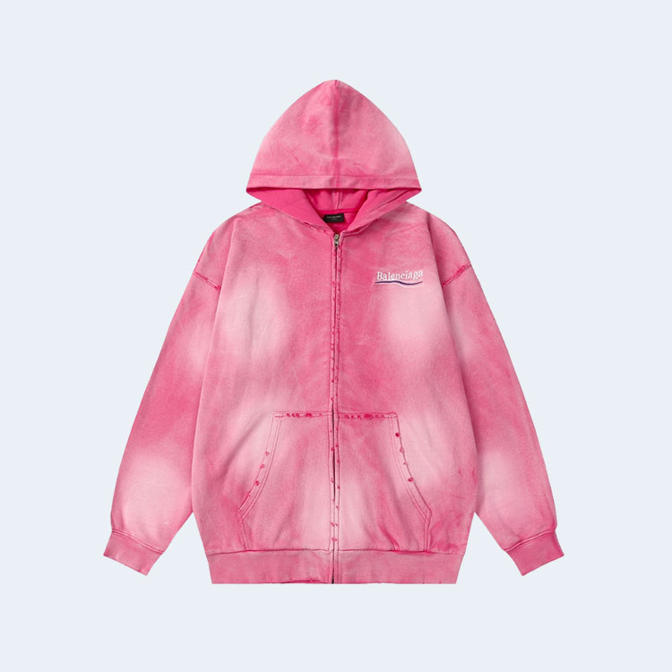 발렌시아가 헤비 듀티 워싱 후디 집업 핑크