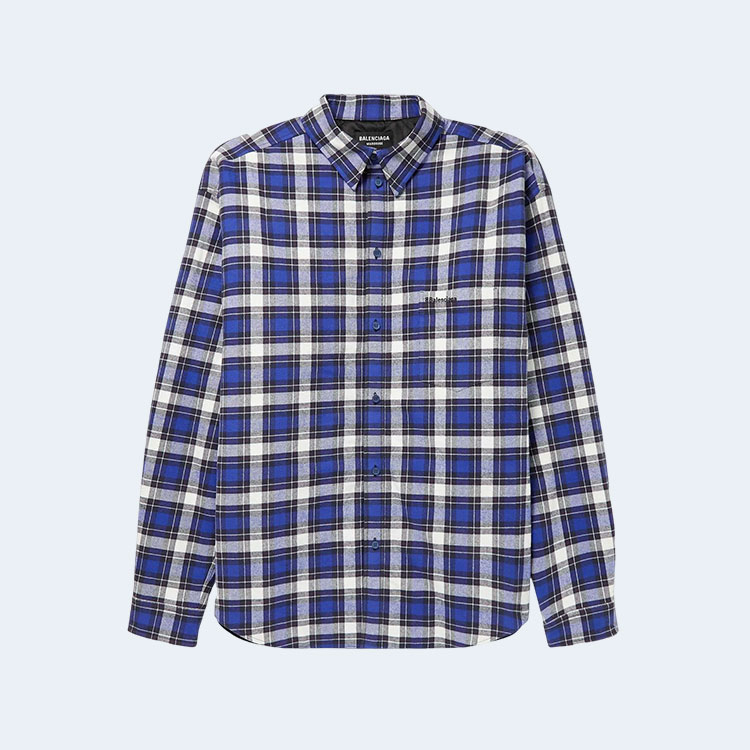 발렌시아가 패딩 로고 엠브로이드 체크 코튼플란넬 오버셔츠