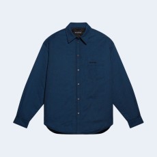 발렌시아가 체크 패턴 패디드 셔츠 블루