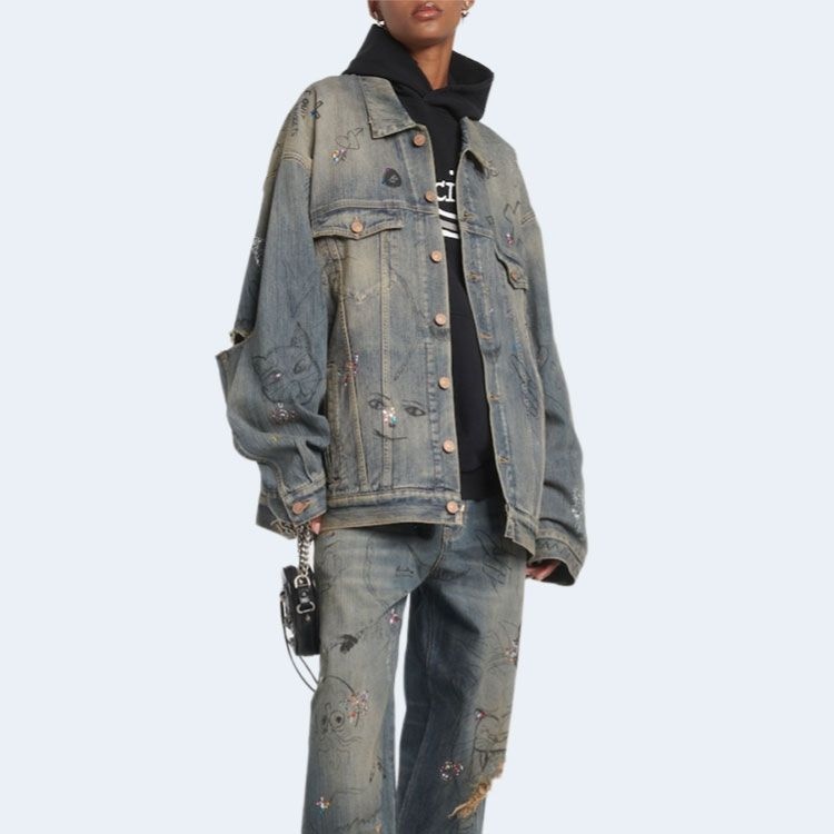 발렌시아가 엠벨리시드 데님 재킷