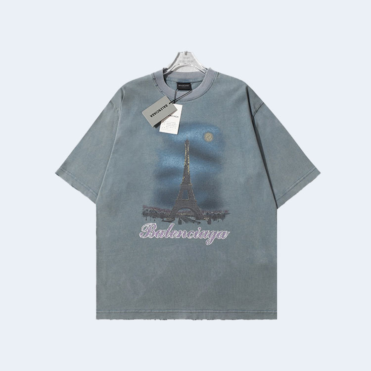 발렌시아가 파리 문 오버사이즈 티셔츠 블루