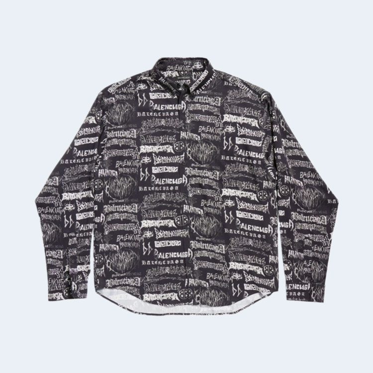 발렌시아가 로고 프린트 셔츠 블랙
