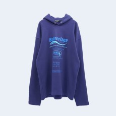 발렌시아가 드라이 클리닝 로고 후디 블루