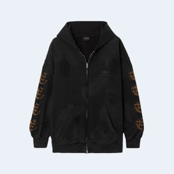 발렌시아가 디스트레스드 프린티드 코튼 저지 후디