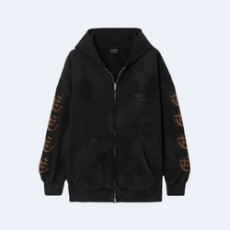 발렌시아가 디스트레스드 프린티드 코튼 저지 후디