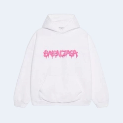 발렌시아가 슬라임 핑크 로고 코튼 저지 후디