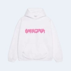 발렌시아가 슬라임 핑크 로고 코튼 저지 후디