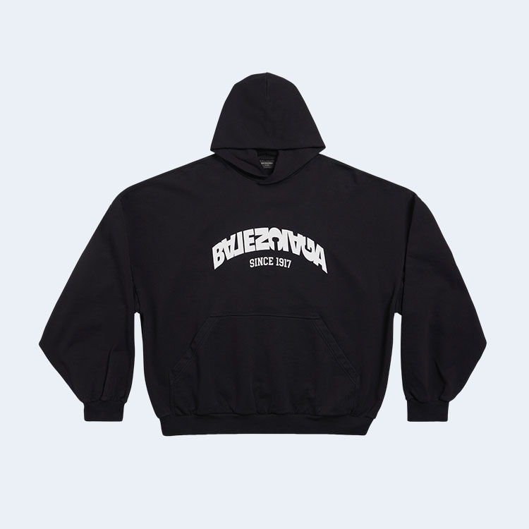 발렌시아가 백 플립 오버사이즈 라운드 후디 블랙