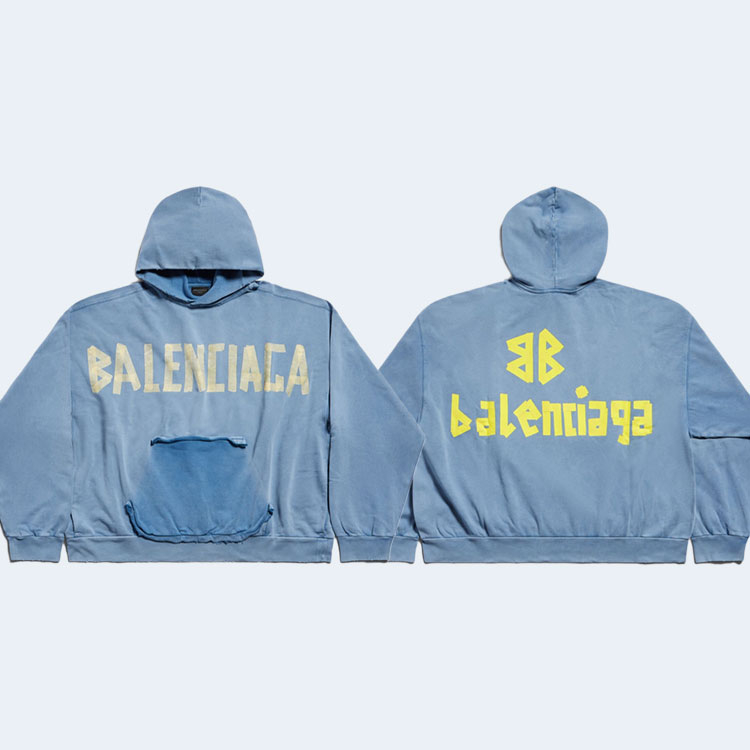 발렌시아가 남성 뉴 테이프 타입 Tr 립드 포켓 후디 스카이